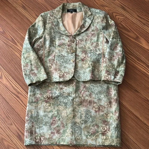 Vintage Larry Levine Signature broquet jacquard Skirt Set suit cotton poly 18 - Picture 13 of 13